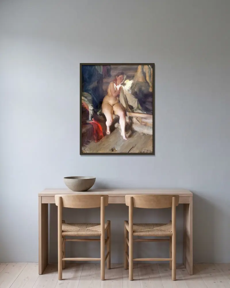 På vinden av Anders Zorn inramad på en vägg