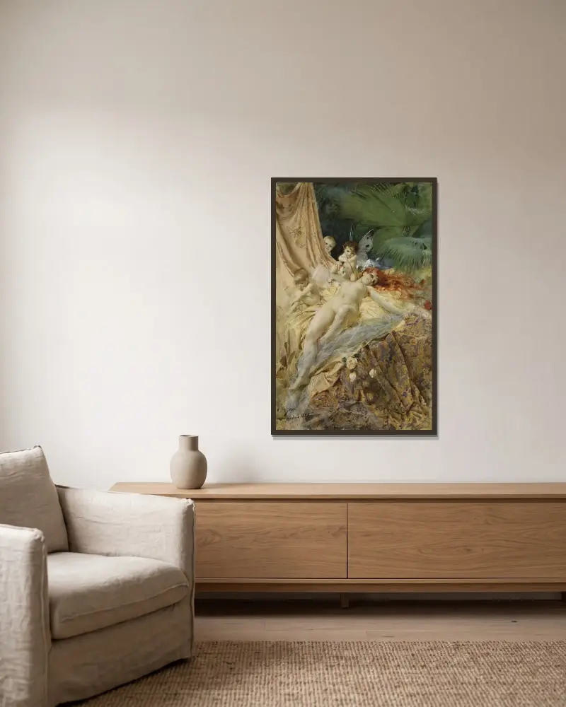 Kärleksnymf av Anders Zorn inramad på en vägg