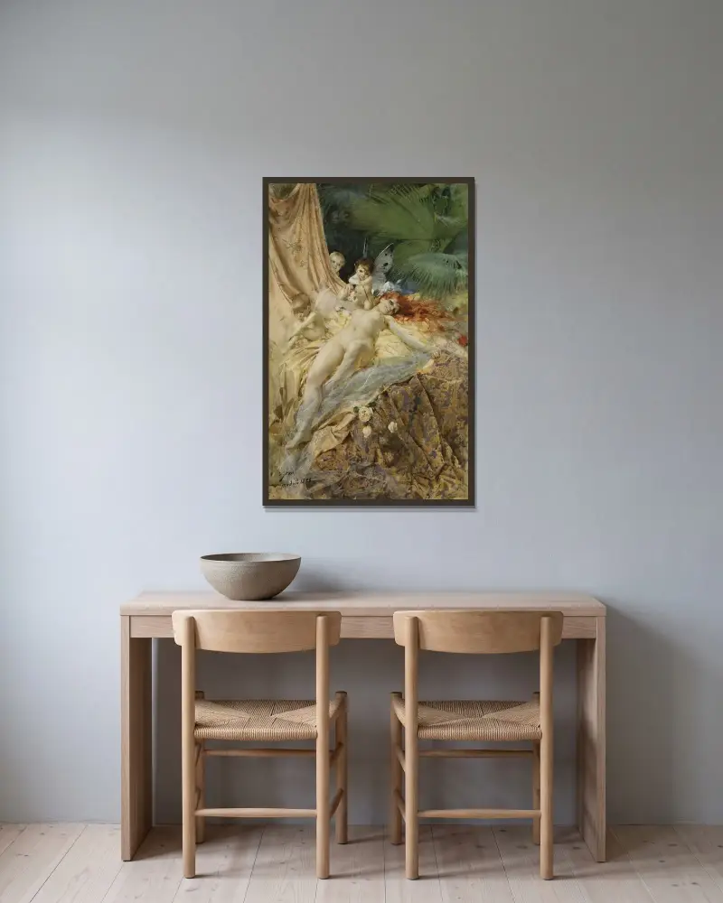 Kärleksnymf av Anders Zorn inramad på en vägg