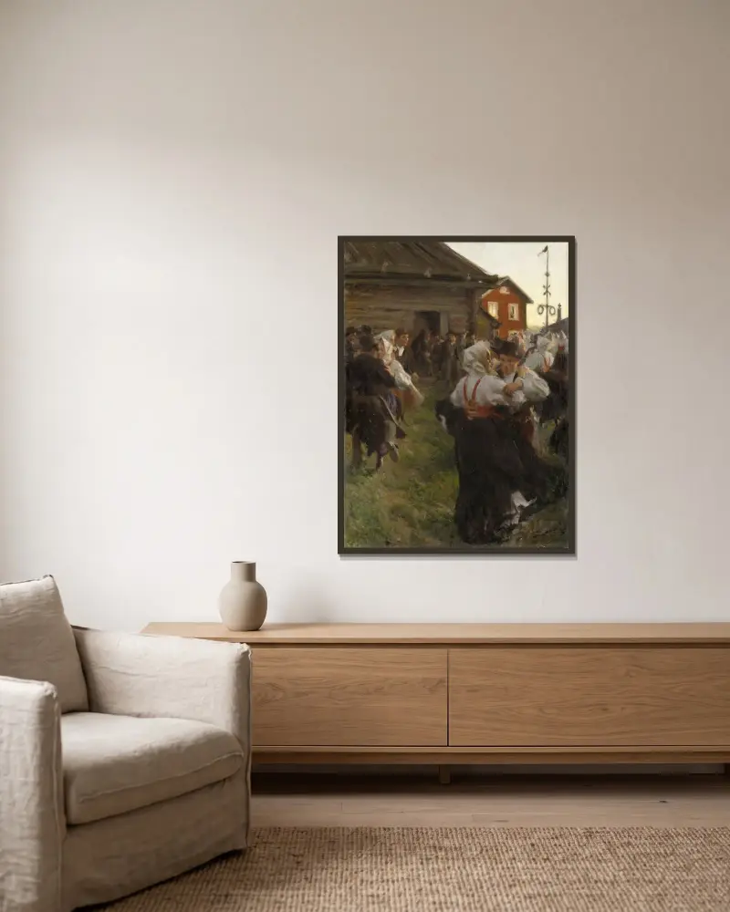 Midsommardans av Anders Zorn inramad på en vägg