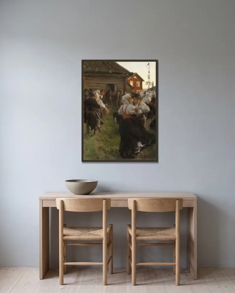 Midsommardans av Anders Zorn inramad på en vägg