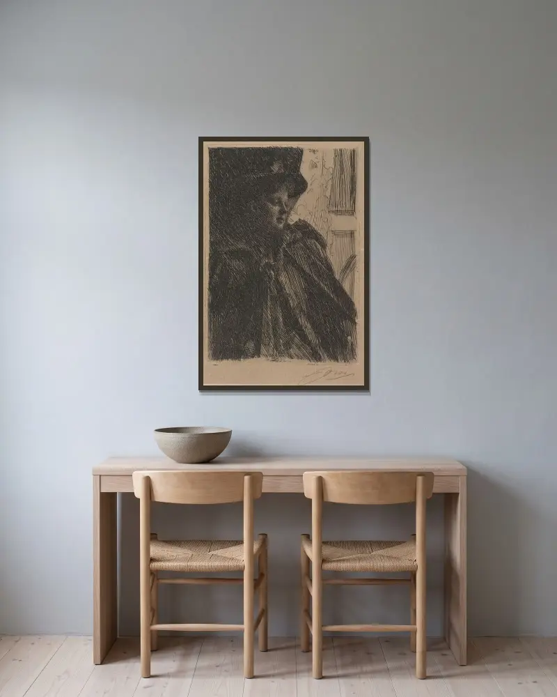 Mme. Olga Bratt av Anders Zorn inramad på en vägg