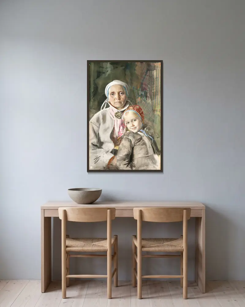 Mona och Karin av Anders Zorn inramad på en vägg