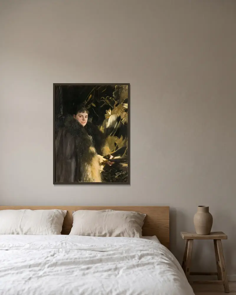 Mrs Veronica Heiss av Anders Zorn inramad på en vägg
