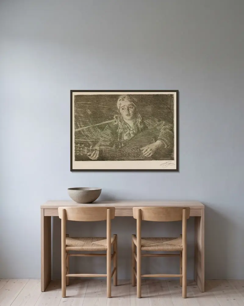 Ols Maria av Anders Zorn inramad på en vägg