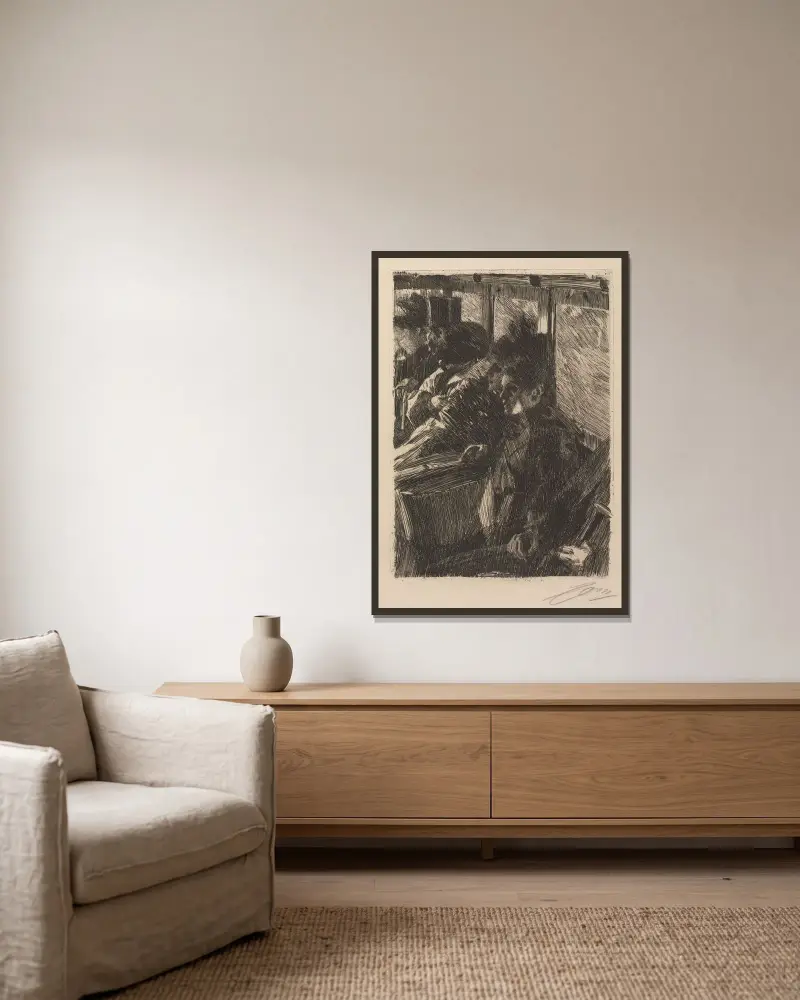 Omnibus av Anders Zorn inramad på en vägg