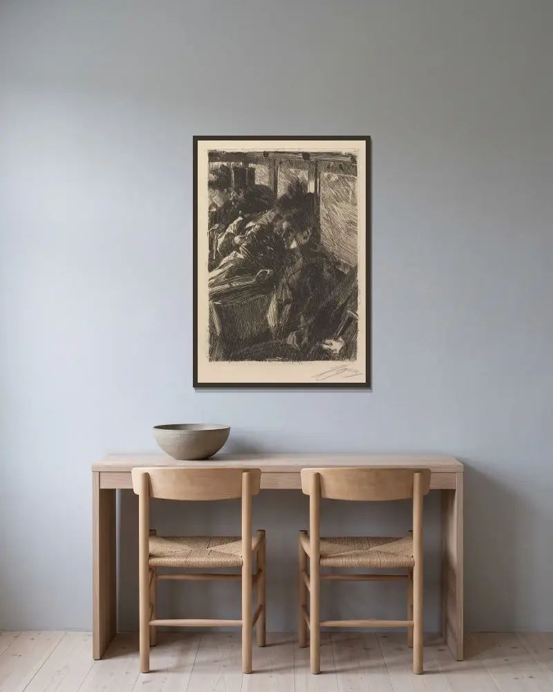Omnibus av Anders Zorn inramad på en vägg