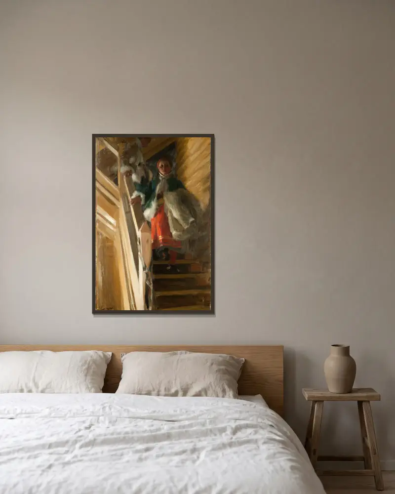 Auf der Bodentreppe von Anders Zorn gerahmt an einer Wand