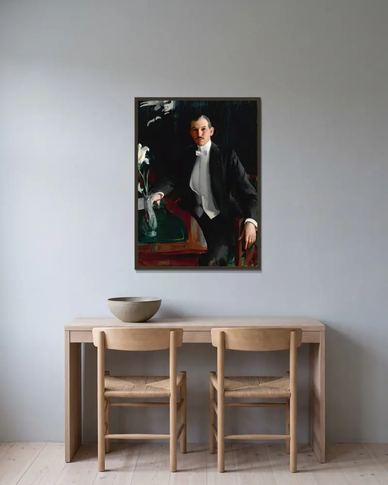 Porträtt av Harald Bildt av Anders Zorn inramad på en vägg