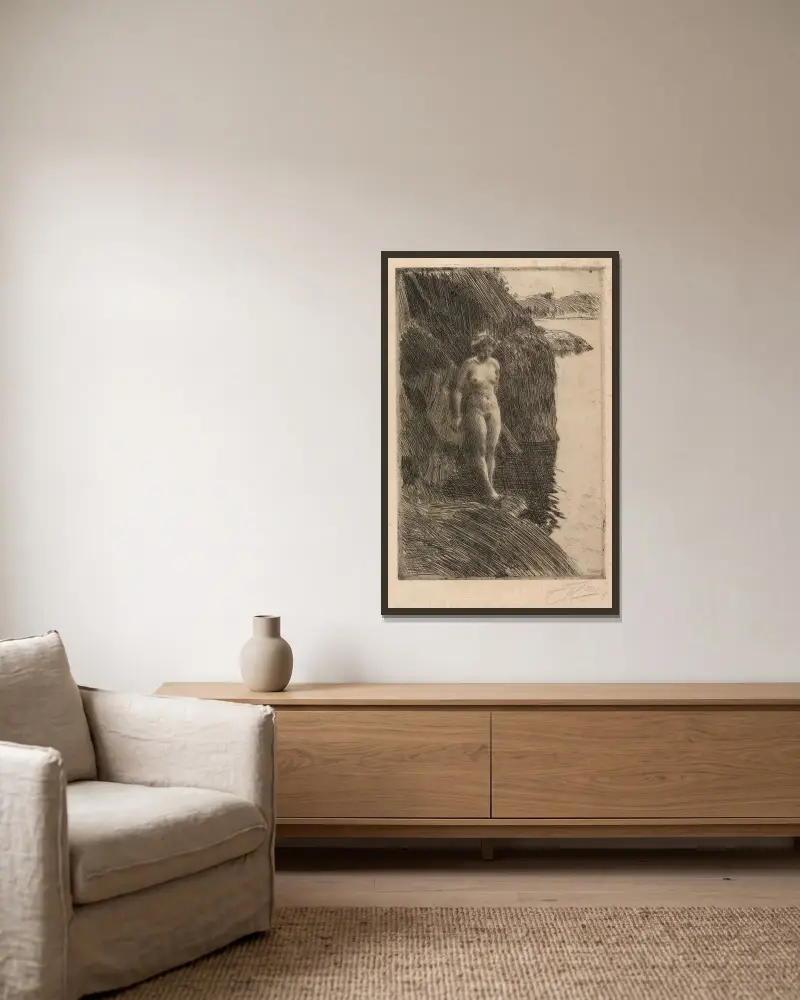 Branten av Anders Zorn inramad på en vägg