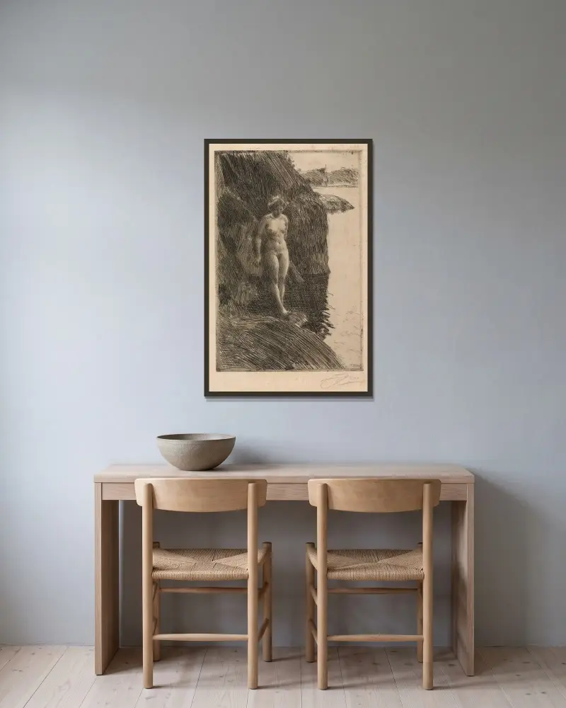 Branten av Anders Zorn inramad på en vägg