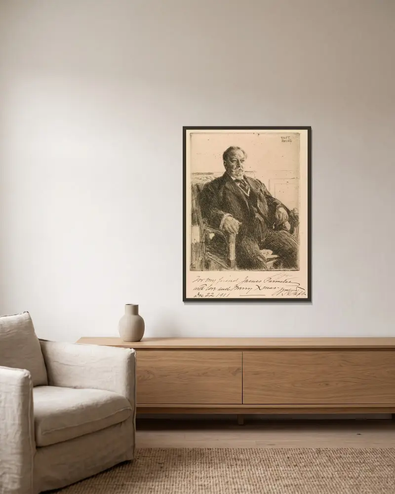 Präsident William Howard Taft von Anders Zorn gerahmt an einer Wand