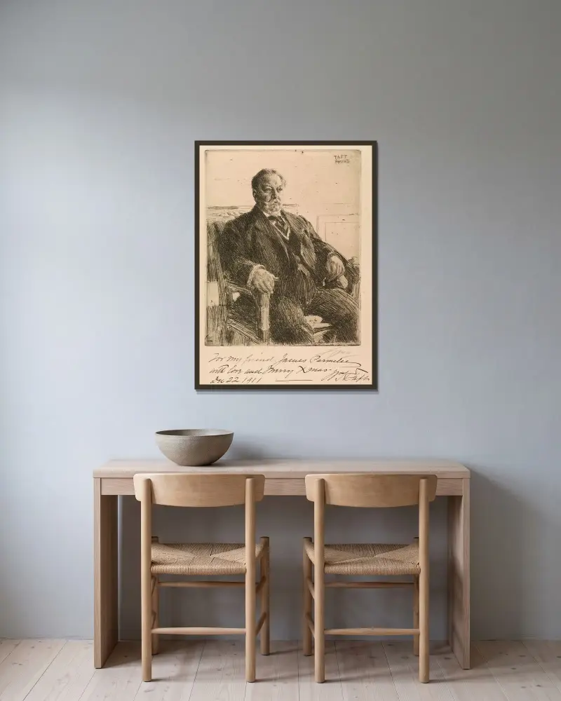 Präsident William Howard Taft von Anders Zorn gerahmt an einer Wand