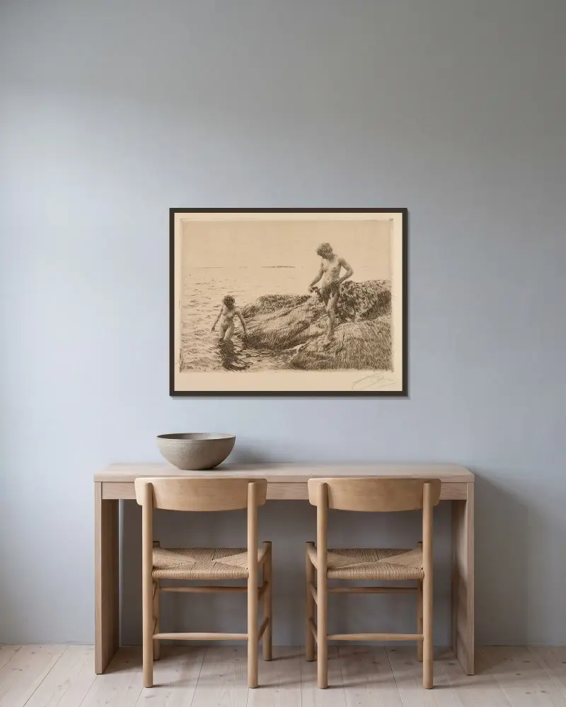 Skär mot havet av Anders Zorn inramad på en vägg
