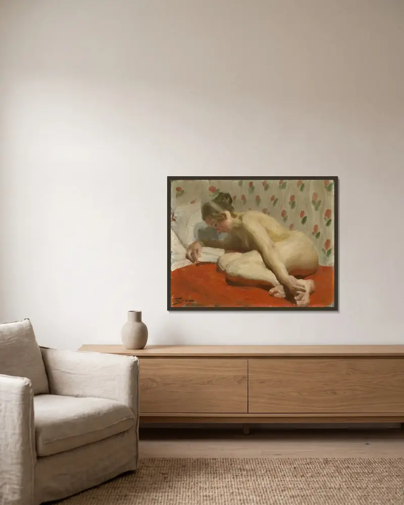 Studie av en naken av Anders Zorn inramad på en vägg