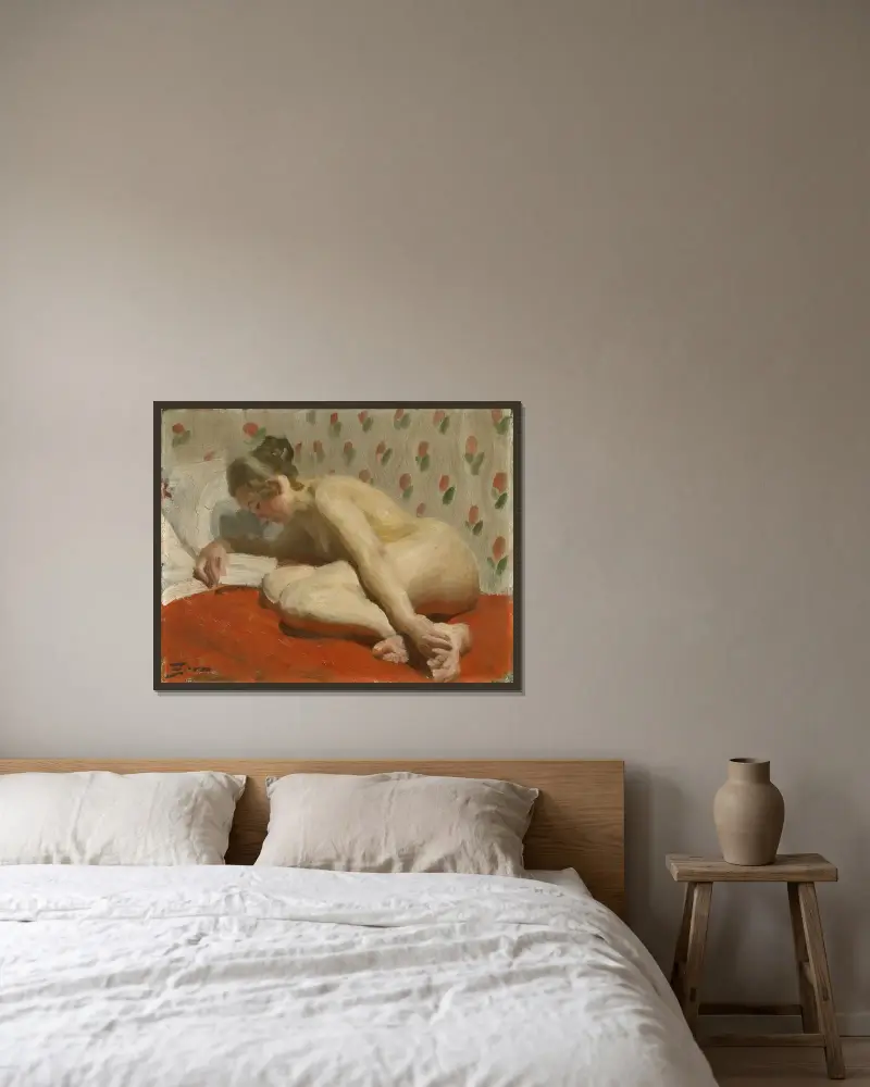 Studie av en naken av Anders Zorn inramad på en vägg