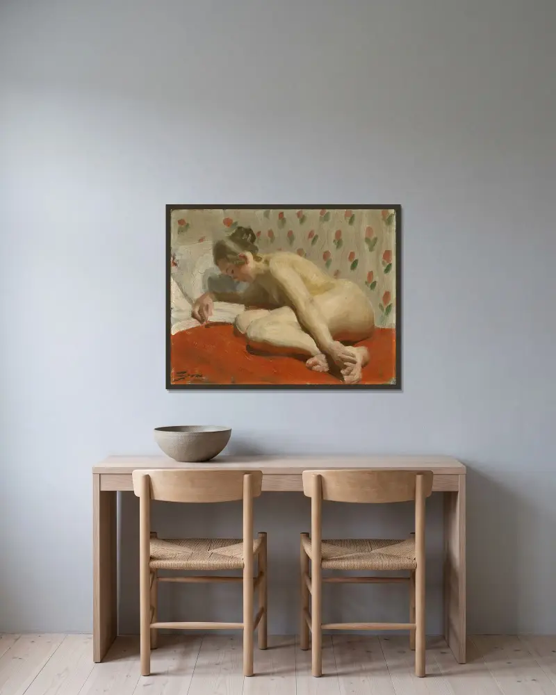 Studie av en naken av Anders Zorn inramad på en vägg