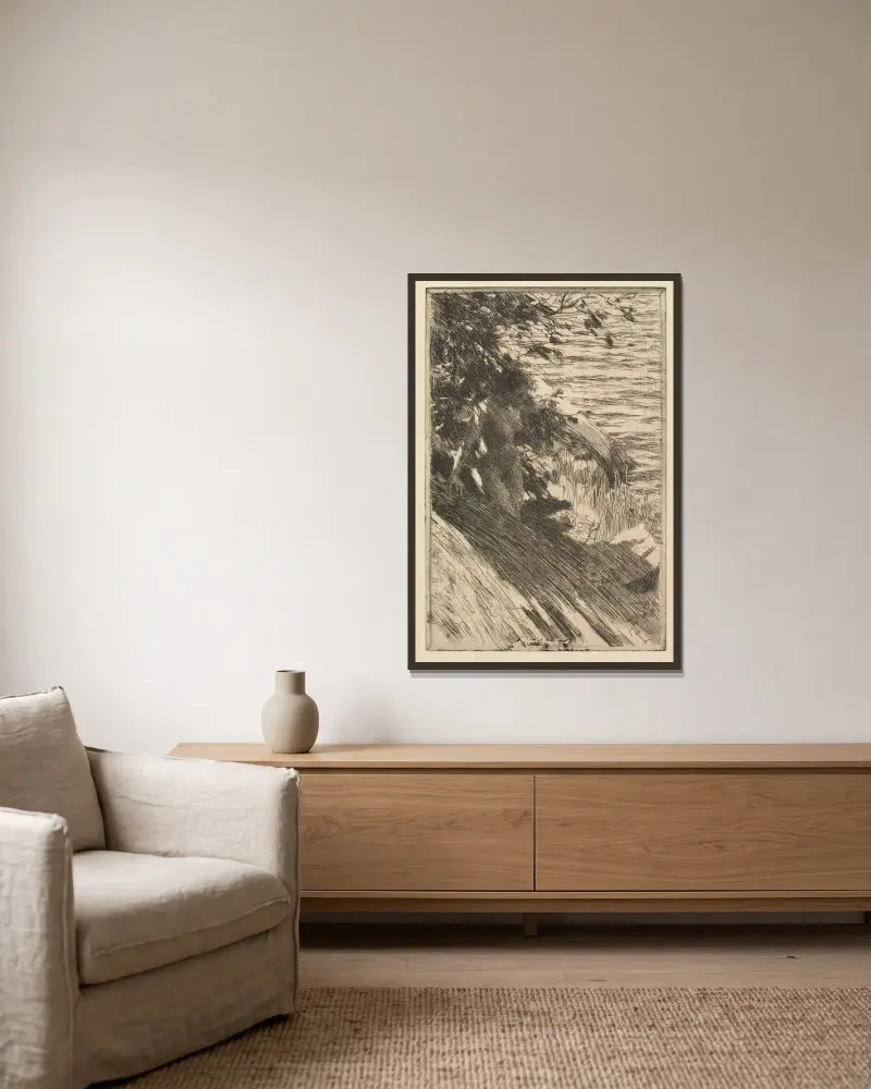 Den stora baderskan av Anders Zorn inramad på en vägg