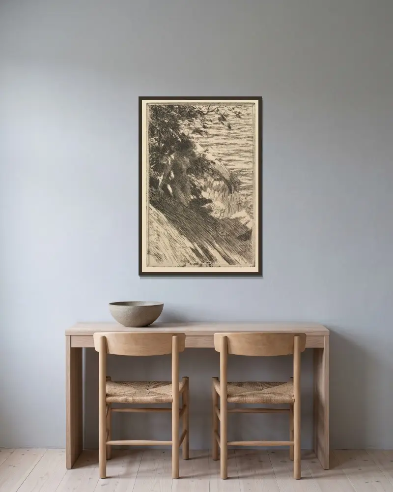 Den stora baderskan av Anders Zorn inramad på en vägg