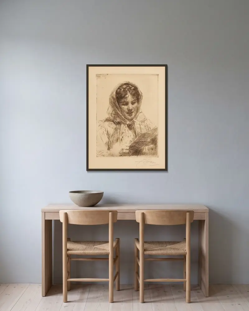 Brevet av Anders Zorn inramad på en vägg