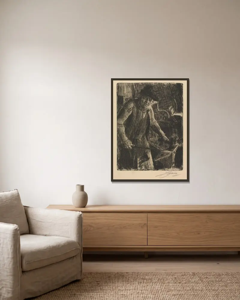 Der Grobschmied von Anders Zorn gerahmt an einer Wand