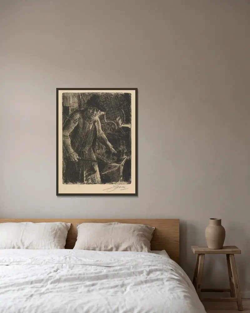 Der Grobschmied von Anders Zorn gerahmt an einer Wand