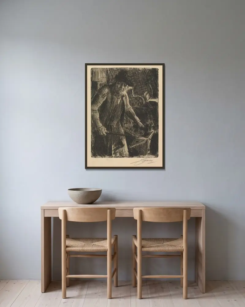 Der Grobschmied von Anders Zorn gerahmt an einer Wand