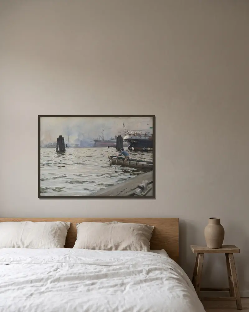 Hamburgs hamn av Anders Zorn inramad på en vägg