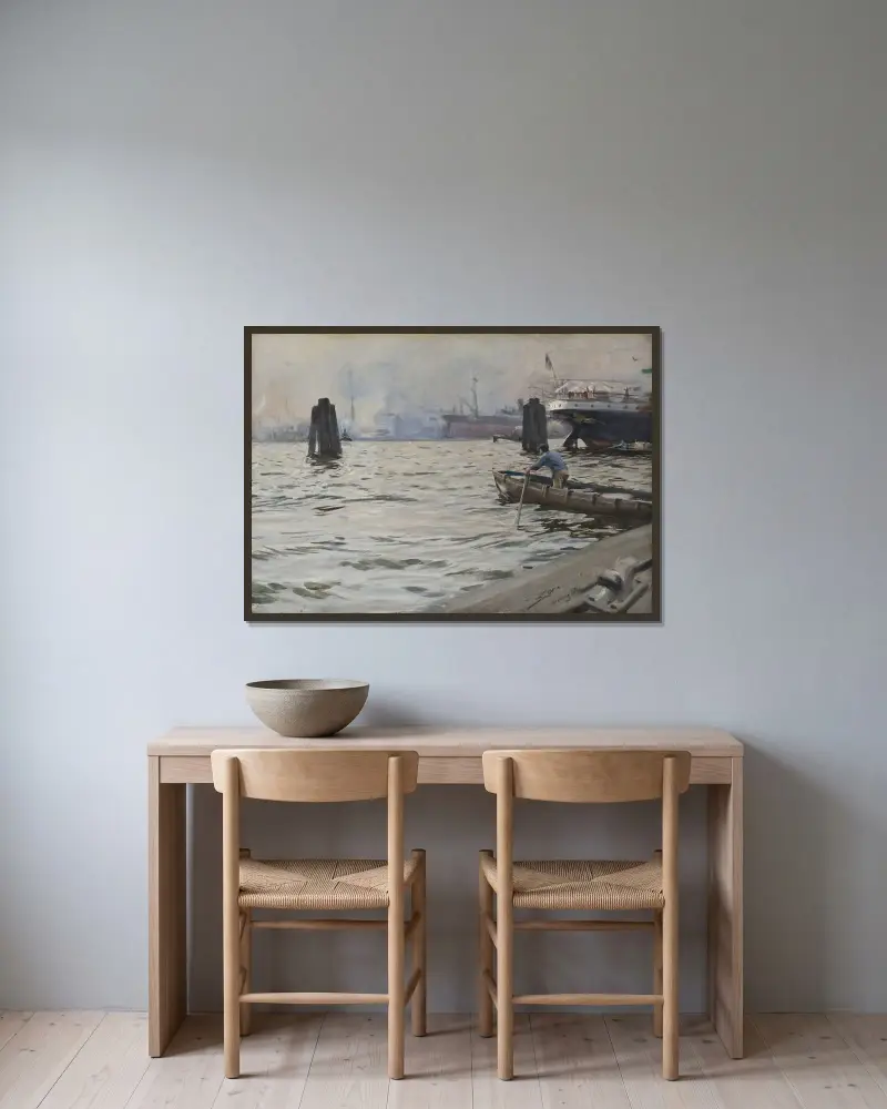 Hamburgs hamn av Anders Zorn inramad på en vägg
