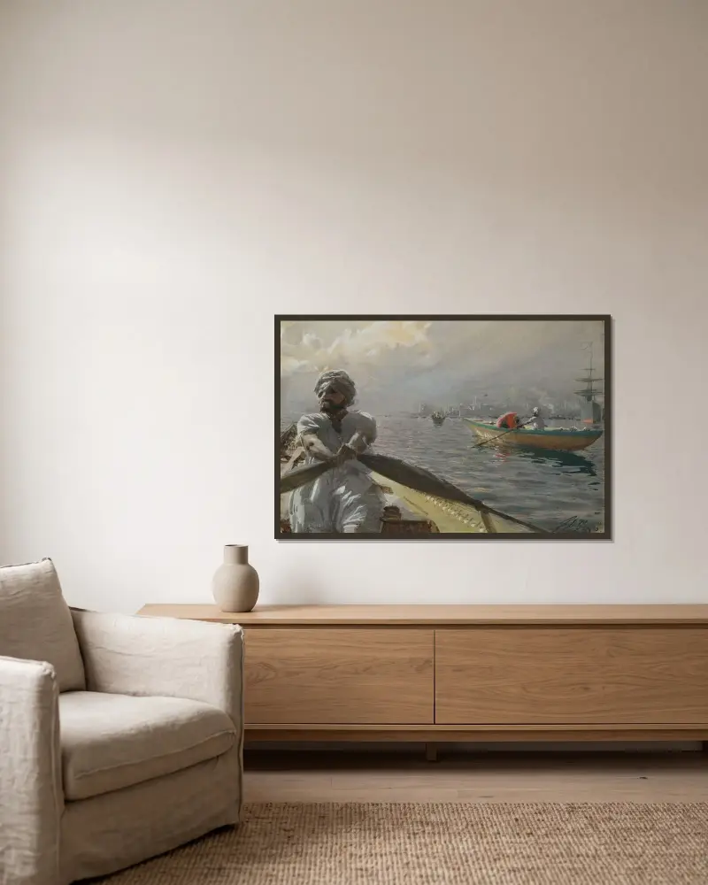 Turkisk båtman i Konstantinopels hamn av Anders Zorn inramad på en vägg