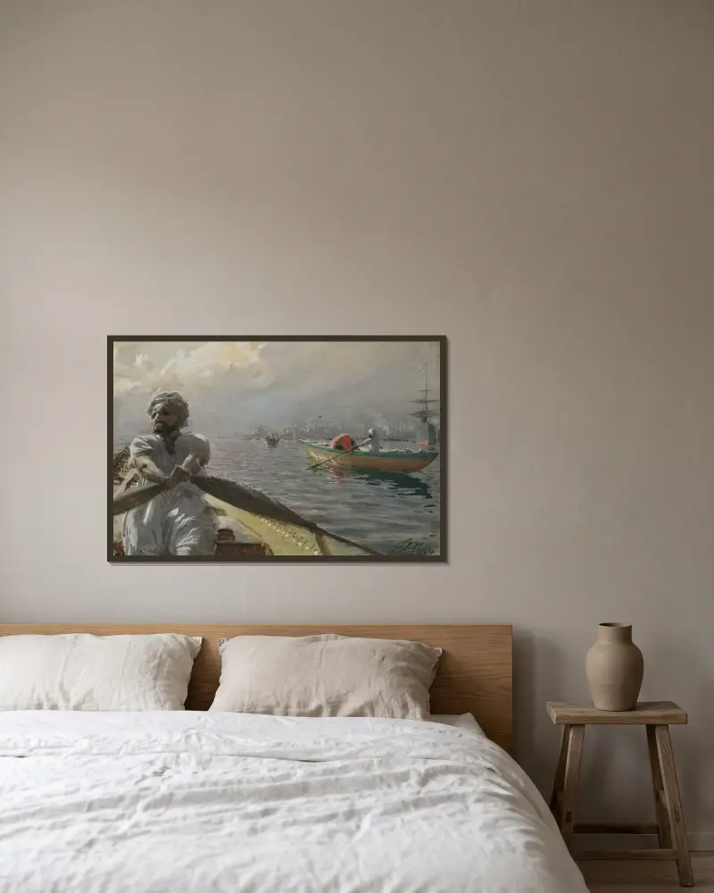 Turkisk båtman i Konstantinopels hamn av Anders Zorn inramad på en vägg