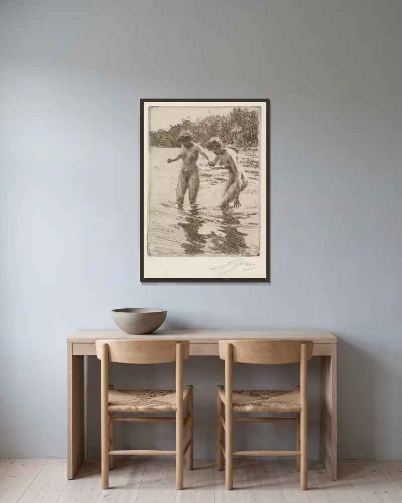 Två badande av Anders Zorn inramad på en vägg