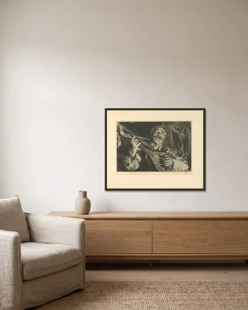 Vicke – nr 1 av Anders Zorn inramad på en vägg