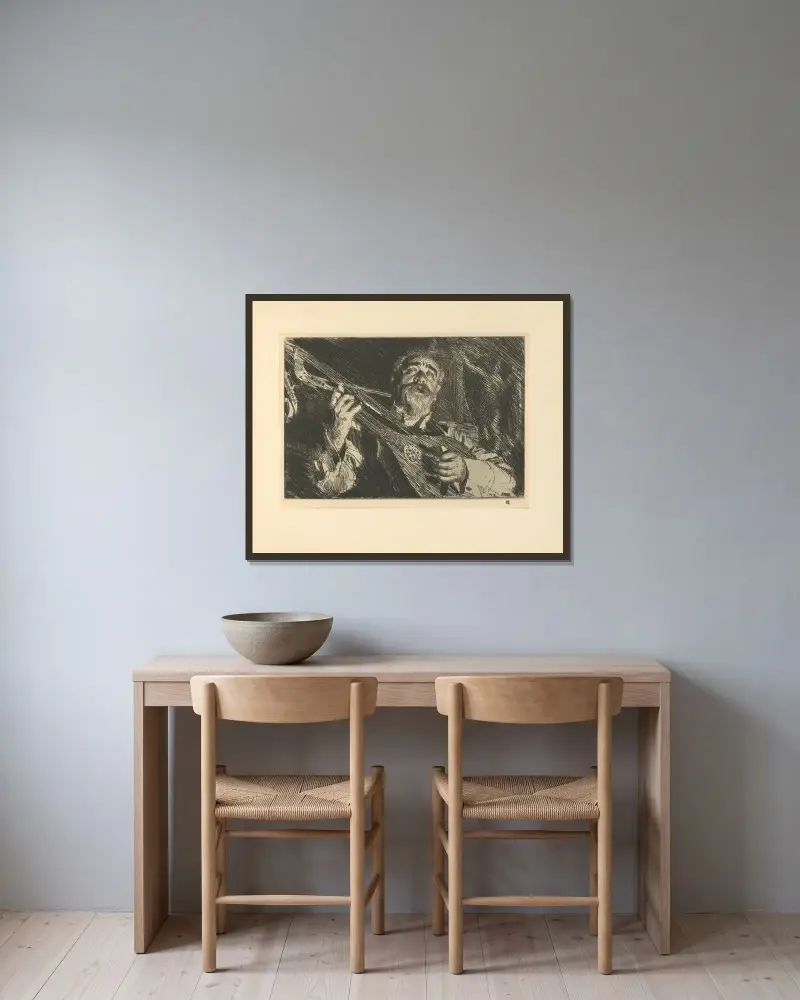 Vicke – nr 1 av Anders Zorn inramad på en vägg