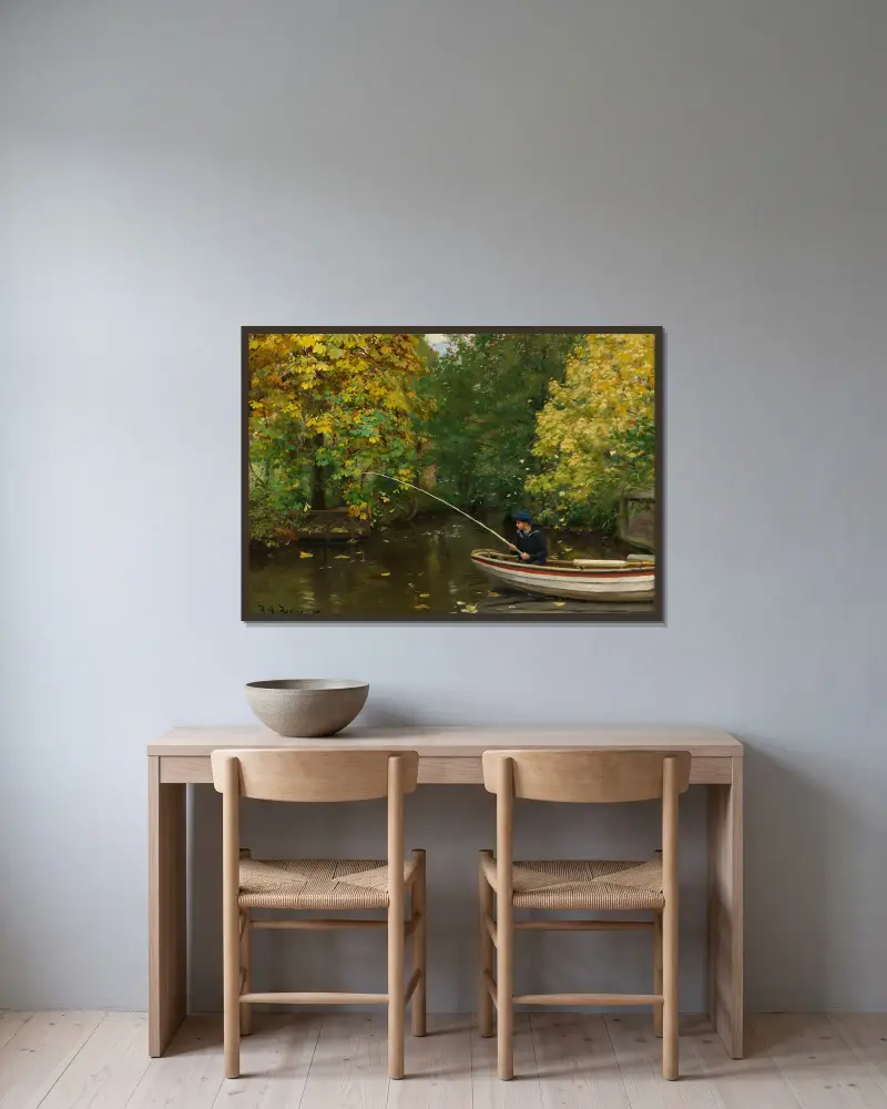 Angelnder Junge von Hans Andersen Brendekilde gerahmt an einer Wand
