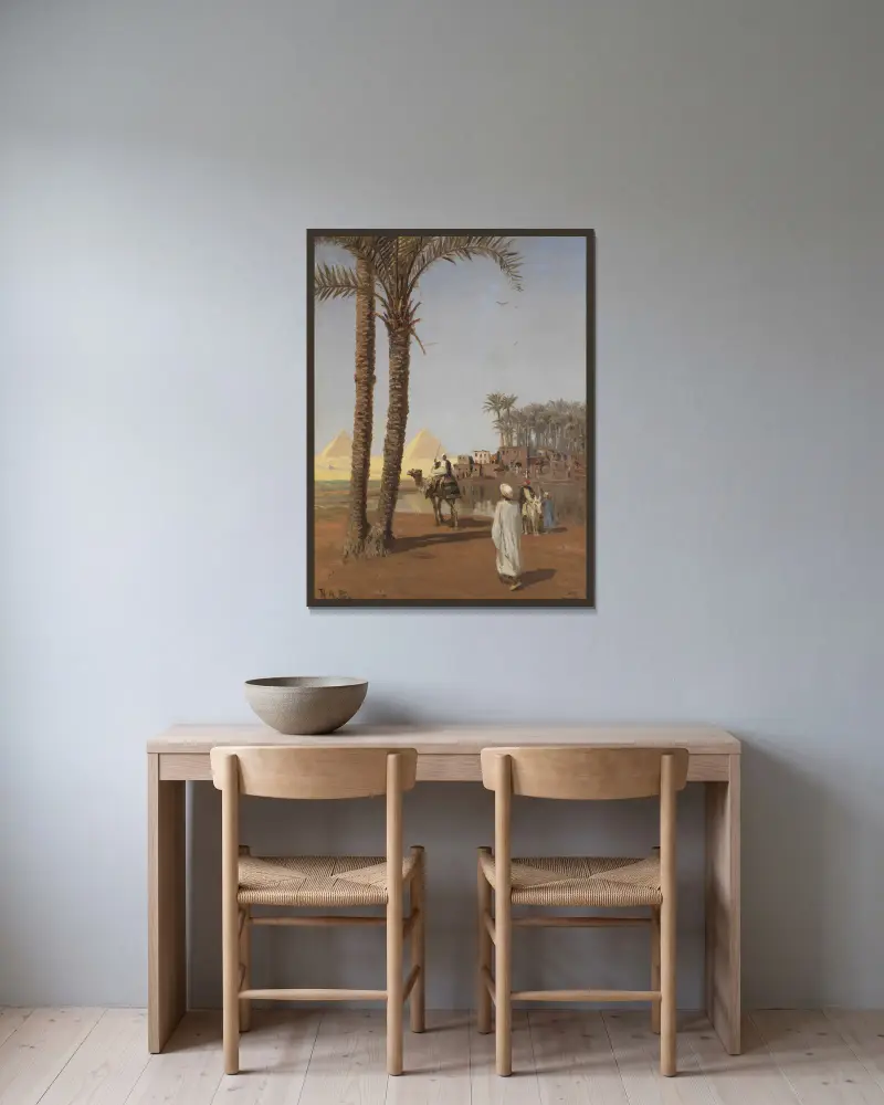 Orientalsk scene av Hans Andersen Brendekilde inramad på en vägg