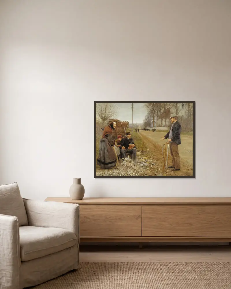 People by a Road av Hans Andersen Brendekilde inramad på en vägg