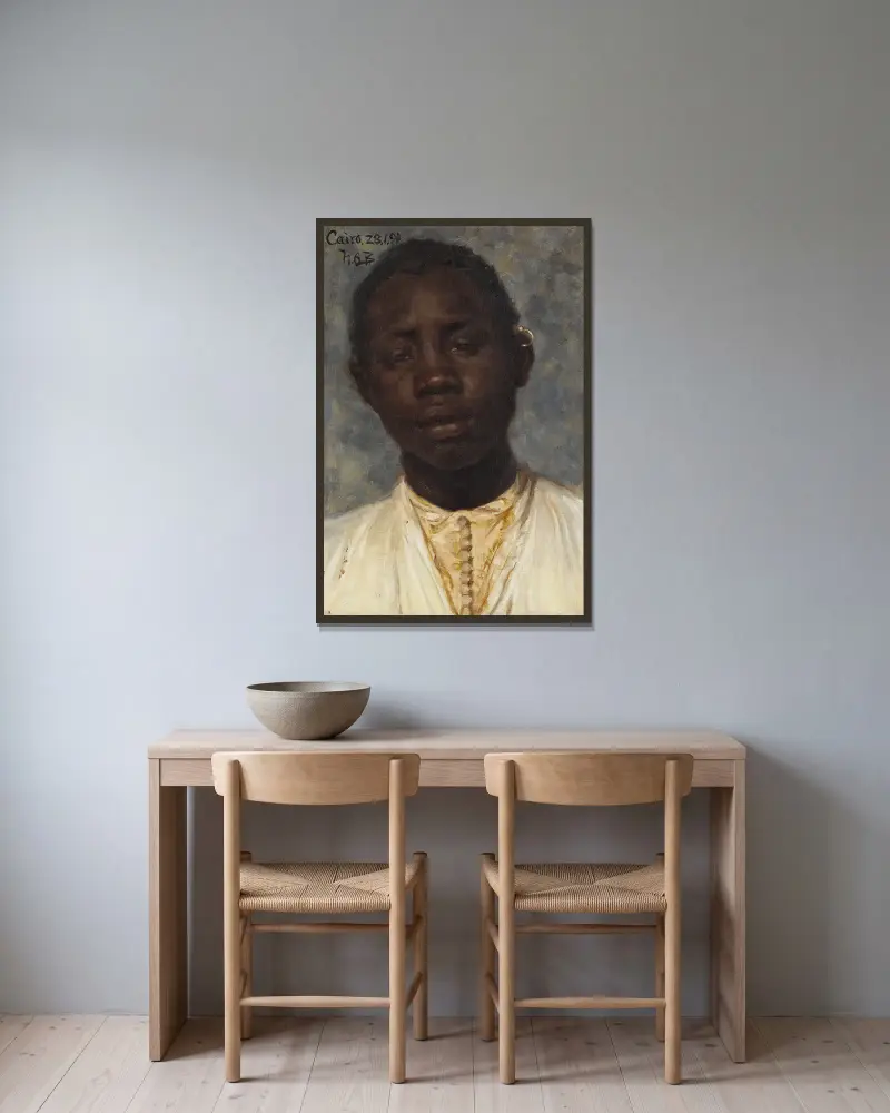 Portrait of a man av Hans Andersen Brendekilde inramad på en vägg