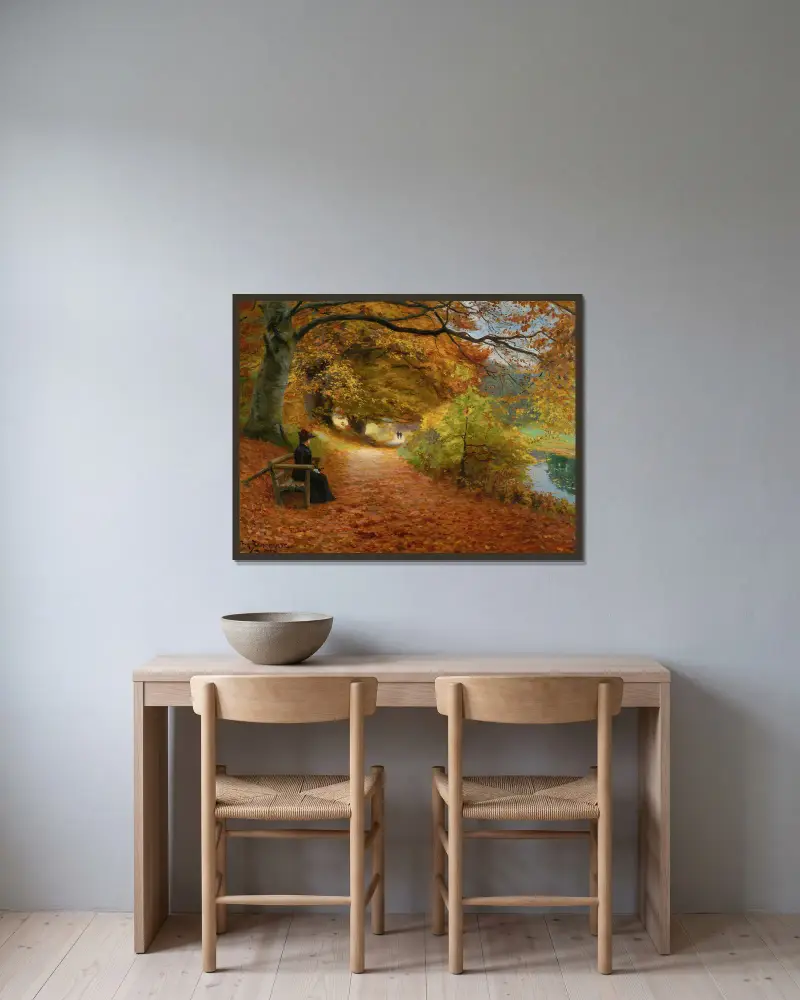 Lesní cesta na podzim, Hans Andersen Brendekilde v rámu na stěně