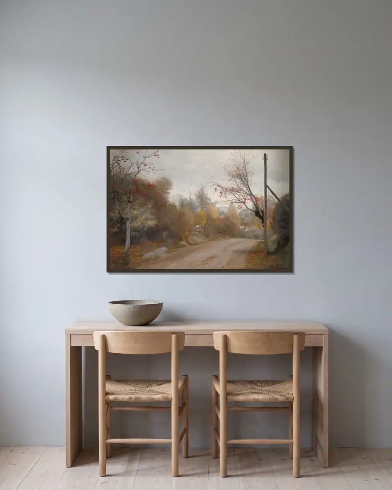 Vägen vid Mogenstrup, Själland. Höst av Laurits Andersen Ring inramad på en vägg