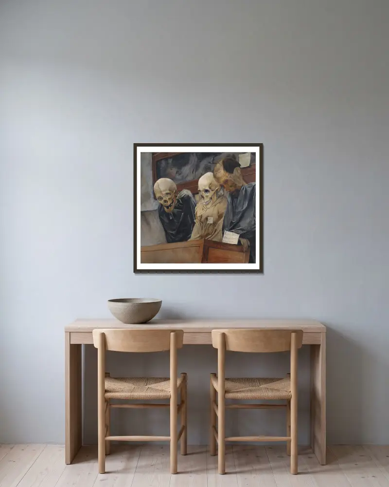 Tři lebky z kapucínského kláštera v Palermu, Laurits Andersen Ring v rámu na stěně