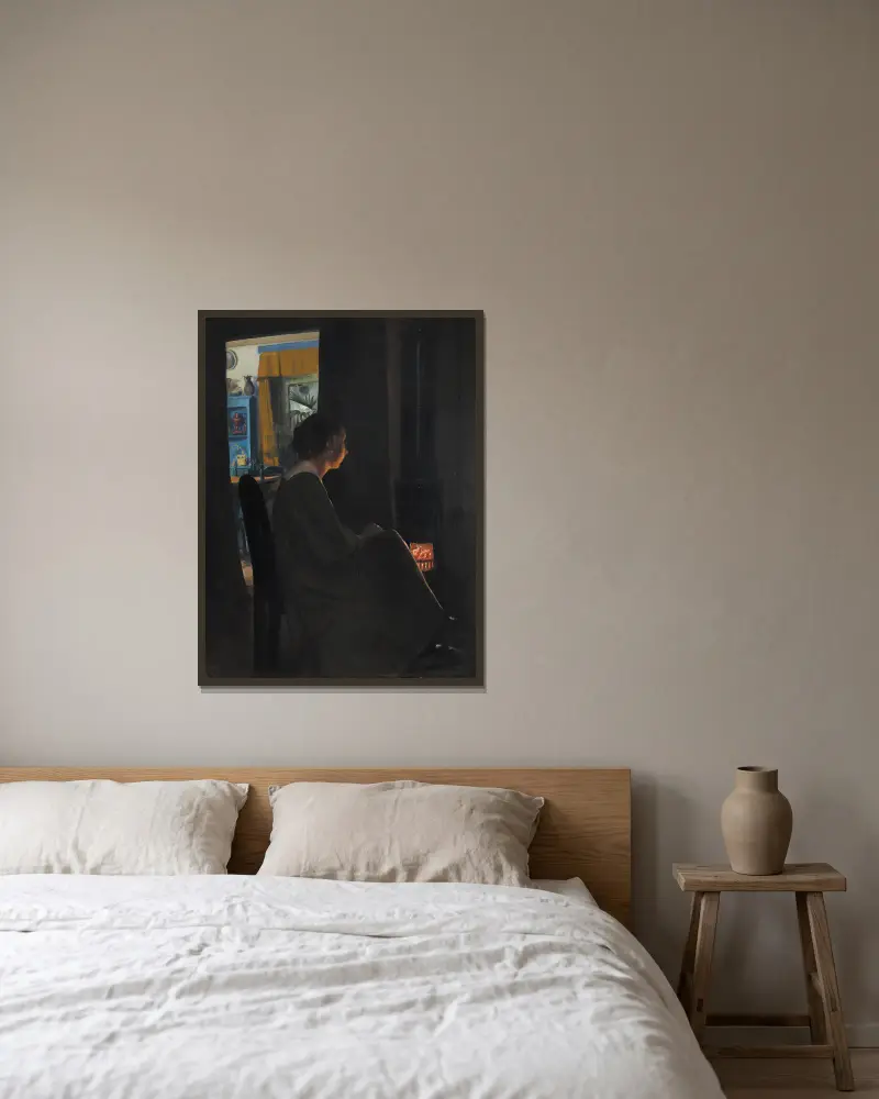 Dämmerung. Die Frau des Künstlers von Laurits Andersen Ring gerahmt an einer Wand