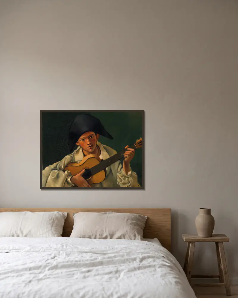 Buste d’arlequin à la guitare av André Derain inramad på en vägg