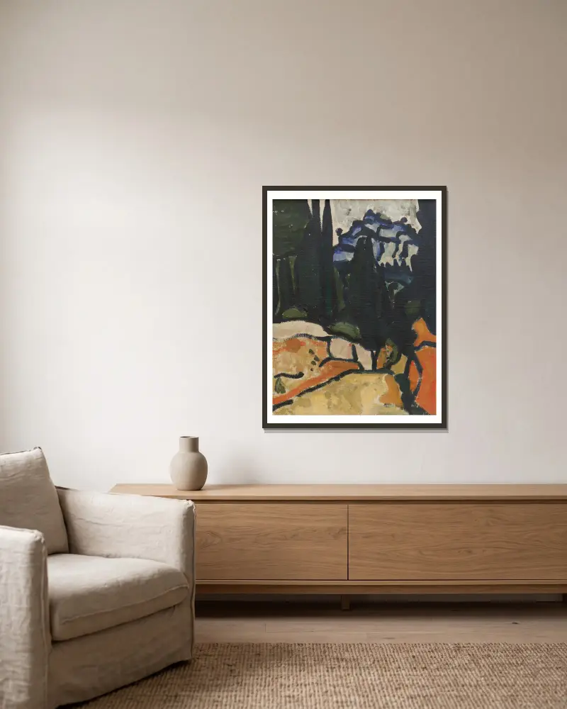 Zypressen bei Cassis von André Derain gerahmt an einer Wand
