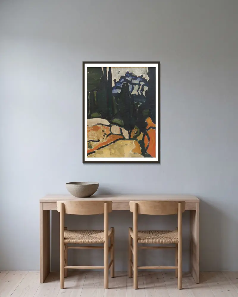 Zypressen bei Cassis von André Derain gerahmt an einer Wand