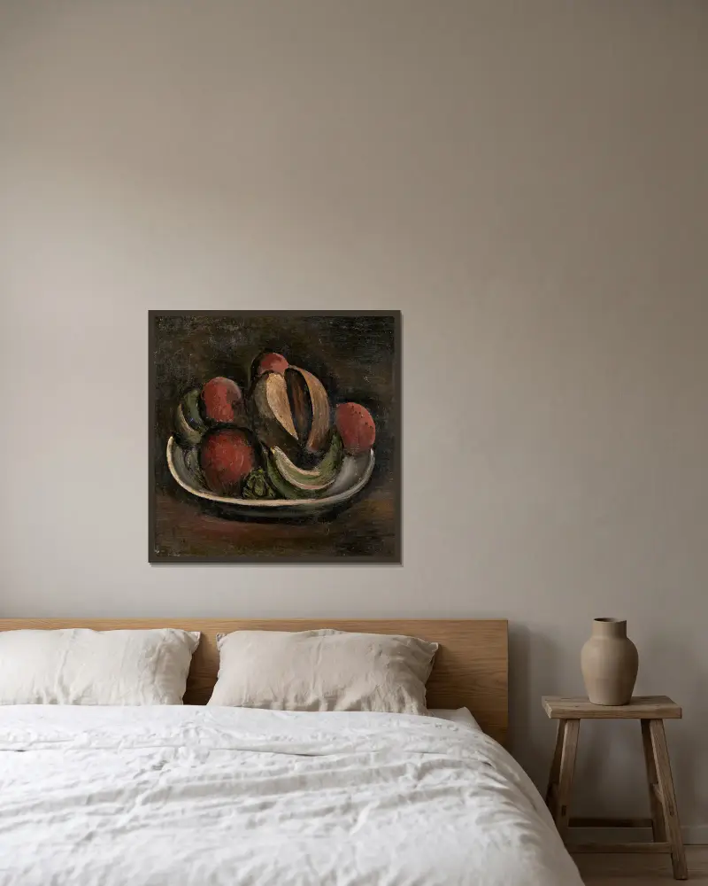 Nature morte aux fruits av André Derain inramad på en vägg