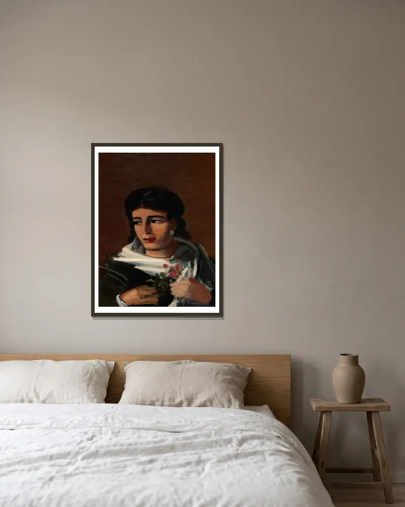 Kvinna med bukett av André Derain inramad på en vägg