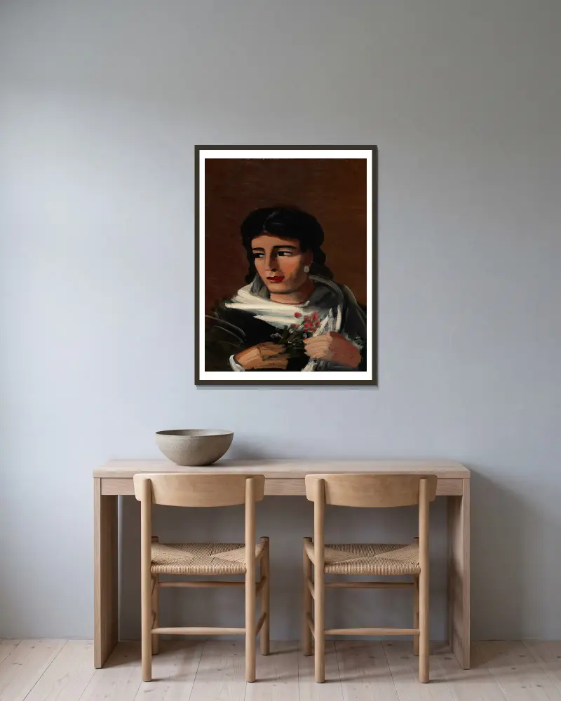 Kvinna med bukett av André Derain inramad på en vägg