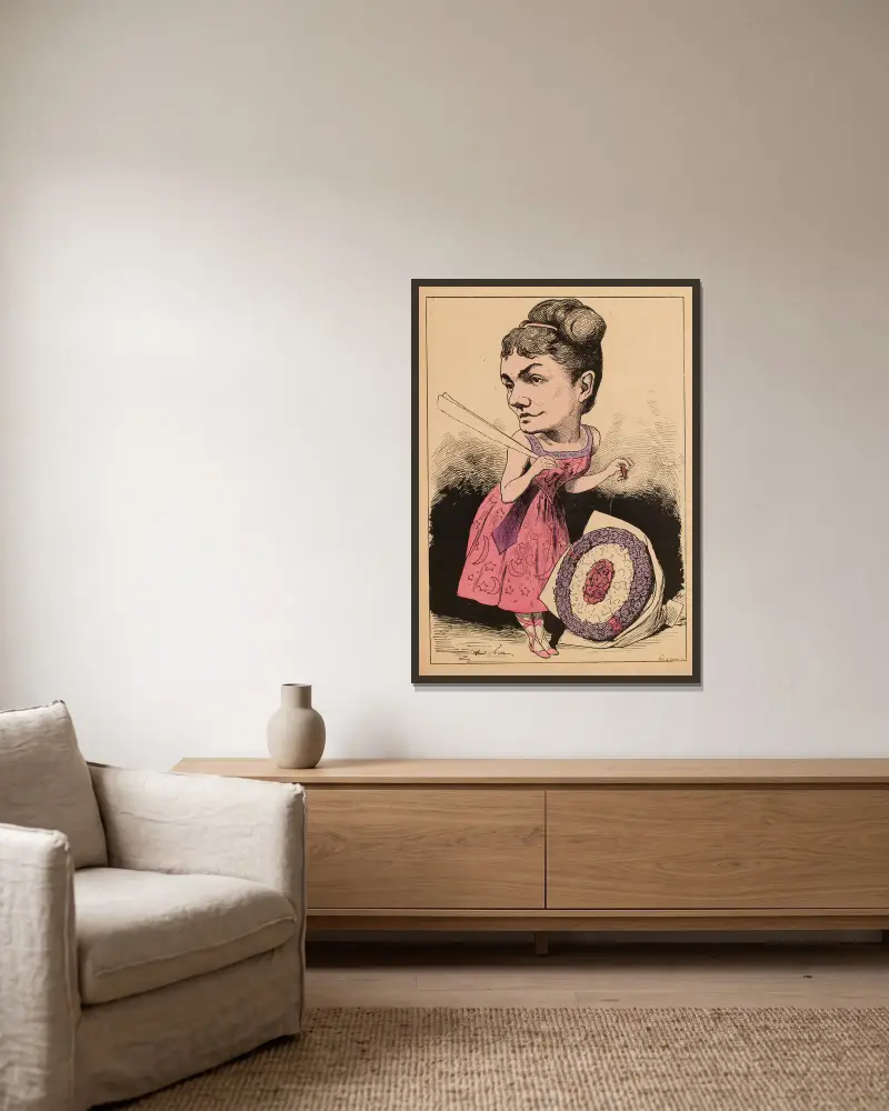 Céline Chaumont, La Cigale (Variétés), par Gill av André Gill inramad på en vägg