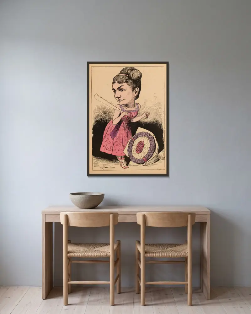 Céline Chaumont, La Cigale (Variétés), par Gill av André Gill inramad på en vägg